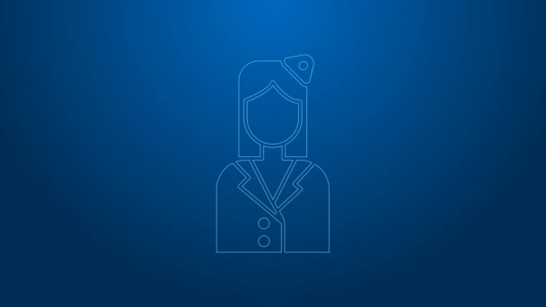 White line Stewardess icon isolated on blue background. 4K Video motion graphic animation — Stock Video