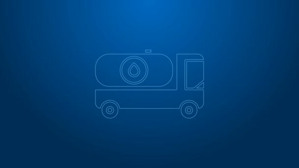 White line Fuel tanker truck icon isolated on blue background. Gasoline tanker. 4K Video motion graphic animation — Stock Video