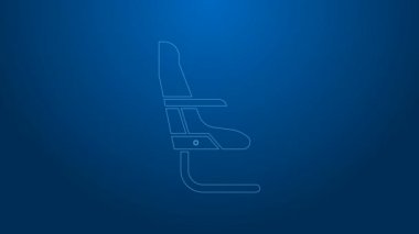 Beyaz çizgi uçak koltuğu ikonu mavi arkaplanda izole edildi. 4K Video hareketli grafik canlandırması
