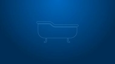 Mavi arka planda beyaz çizgi küvet ikonu izole edildi. 4K Video hareketli grafik canlandırması
