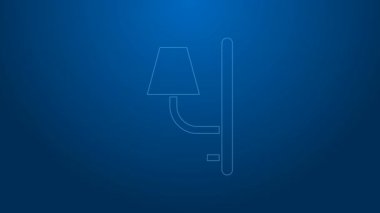 Beyaz çizgi Wall sconce simgesi mavi arkaplanda izole edildi. Duvar lambası ışığı. 4K Video hareketli grafik canlandırması