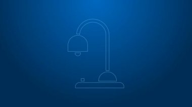 Mavi arkaplanda beyaz çizgi masa lambası simgesi izole edildi. 4K Video hareketli grafik canlandırması