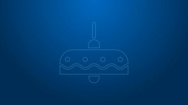 Mavi arkaplanda beyaz çizgi Chandelier simgesi izole edildi. 4K Video hareketli grafik canlandırması