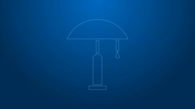 Mavi arkaplanda beyaz çizgi masa lambası simgesi izole edildi. 4K Video hareketli grafik canlandırması