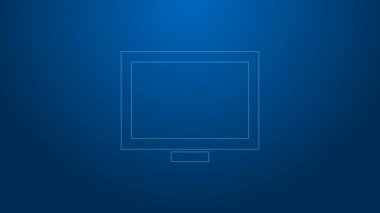 Masa simgesindeki beyaz çizgi resim çerçevesi mavi arkaplanda izole edildi. 4K Video hareketli grafik canlandırması