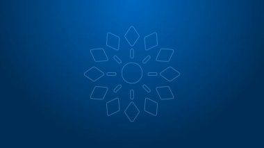 Beyaz çizgi Firework simgesi mavi arkaplanda izole edildi. Eğlence partisi anlayışı. Patlayıcı havai fişek sembolü. 4K Video hareketli grafik canlandırması