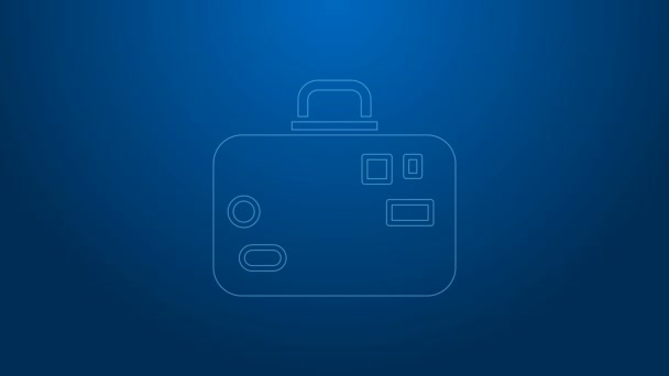 White line Suitcase for travel icon isoliert auf blauem Hintergrund. Reisegepäckzeichen. Reisegepäcksymbol. 4K Video Motion Grafik Animation — Stockvideo