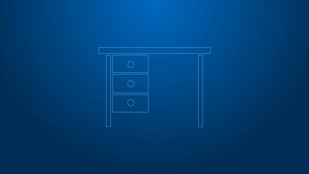 Línea blanca Icono de escritorio de oficina aislado sobre fondo azul. Animación gráfica de vídeo 4K — Vídeos de Stock