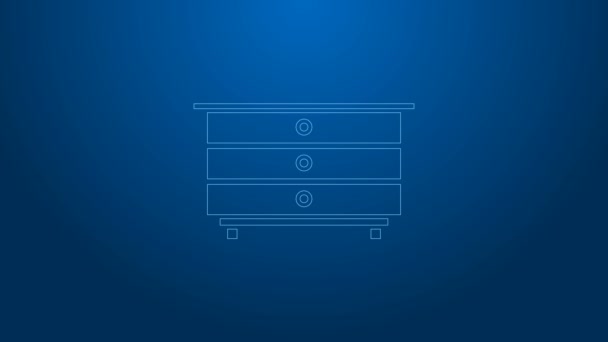 White line Chest of drawers icon isolated on blue background. 4K Video motion graphic animation — Stock Video