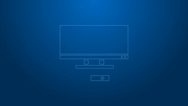 Witte lijn Smart Tv pictogram geïsoleerd op blauwe achtergrond. Televisieteken. 4K Video motion grafische animatie — Stockvideo