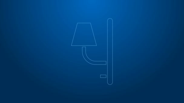 Witte lijn Wall sconce pictogram geïsoleerd op blauwe achtergrond. Wandlamp licht. 4K Video motion grafische animatie — Stockvideo