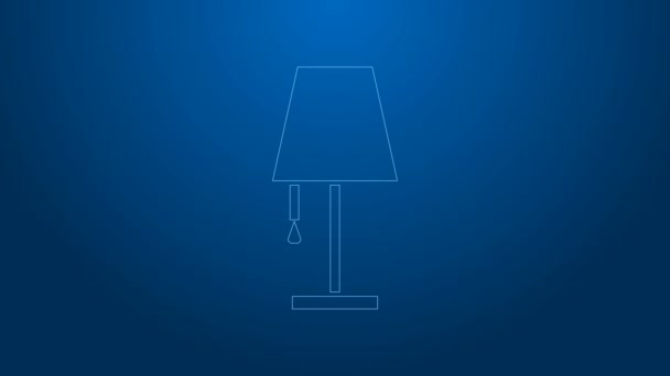 White line Table lamp icon isolated on blue background. 4K Video motion graphic animation — Stock Video