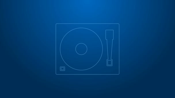 White line Vinyl player with a vinyl disk icon isolated on blue background. 4K Video motion graphic animation — Stock Video