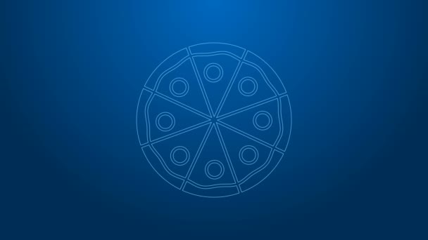 Weiße Linie Pizza-Symbol isoliert auf blauem Hintergrund. Fast Food Menü. 4K Video Motion Grafik Animation — Stockvideo