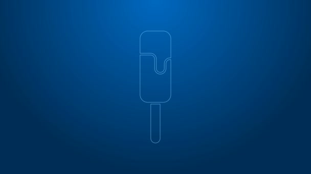 Linha branca ícone de sorvete isolado no fundo azul. Símbolo doce. Animação gráfica em movimento de vídeo 4K — Vídeo de Stock
