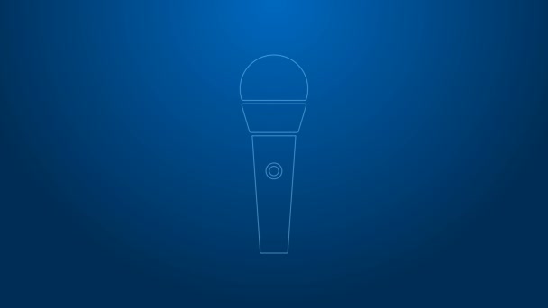 White line Karaoke icon isolated on blue background. Microphone and monitor. 4K Video motion graphic animation — Stock Video