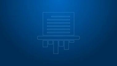 Beyaz çizgi Kağıt Parçalayıcı gizli ve özel belge ofisi bilgi koruma simgesi mavi arkaplanda izole edildi. 4K Video hareketli grafik canlandırması