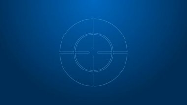 Beyaz çizgi hedef spor ikonu mavi arkaplanda izole edildi. Atış mesafesi ya da atış mesafesi için sayıları olan temiz bir hedef. 4K Video hareketli grafik canlandırması