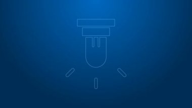 Beyaz çizgi hareket algılayıcı simgesi mavi arkaplanda izole edildi. 4K Video hareketli grafik canlandırması