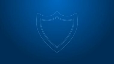 Beyaz çizgi simgesi mavi arkaplanda izole edildi. Gardiyan. Güvenlik, güvenlik, koruma, gizlilik kavramı. 4K Video hareketli grafik canlandırması