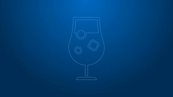 Bílá čára Koktejl a alkohol nápoj ikona izolované na modrém pozadí. Grafická animace pohybu videa 4K — Stock video