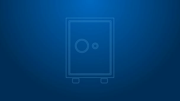 White line Safe icon isolated on blue background. The door safe a bank vault with a combination lock. Reliable Data Protection. 4K Video motion graphic animation — Stock Video