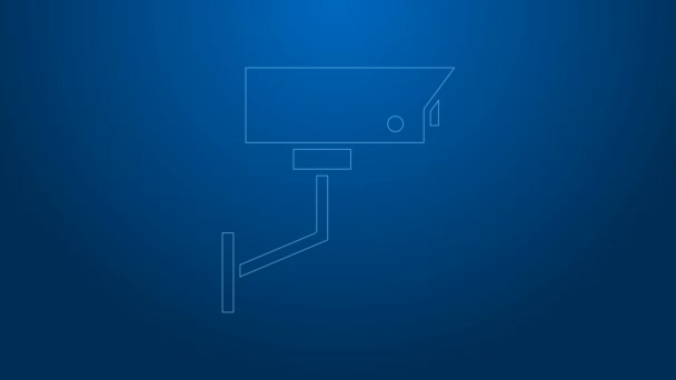 White line Security camera icon isolated on blue background. 4K Video motion graphic animation — Stock Video