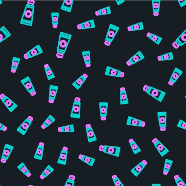 Renkli palet simgesiyle izole edilmiş çizgi tüpü siyah arka planda kusursuz desen. Vektör İllüstrasyonu.