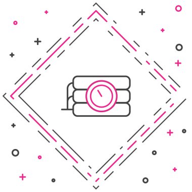 Dinamit çubuğu ve zamanlayıcı ikonu beyaz arka planda izole edildi. Saatli bomba - patlama tehlikesi kavramı. Renkli taslak konsepti. Vektör.