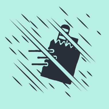 Siyah Çevrimiçi sipariş ve fast food dağıtım ikonu yeşil arka planda izole edildi. Arıza tarzı. Vektör.