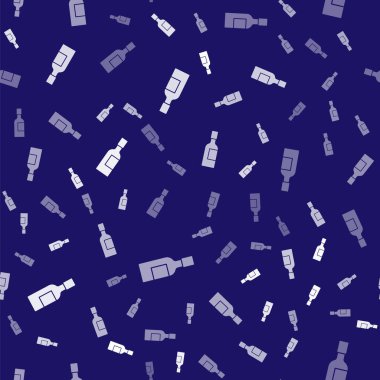 Beyaz Şampanya şişesi ikonu mavi arka planda izole edilmiş pürüzsüz desen. Vektör.