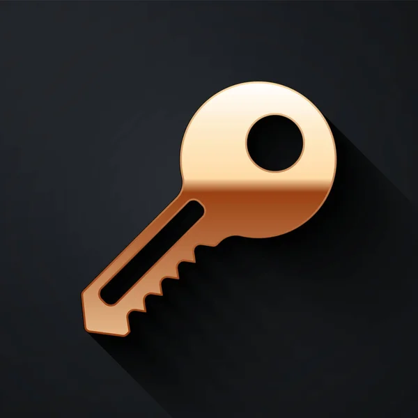 Icône Gold Key Isolée Sur Fond Noir Style Ombre Longue — Image vectorielle