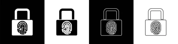 Set Fingerprint Lock Icon Isolated Black White Background App Icon — Stock Vector