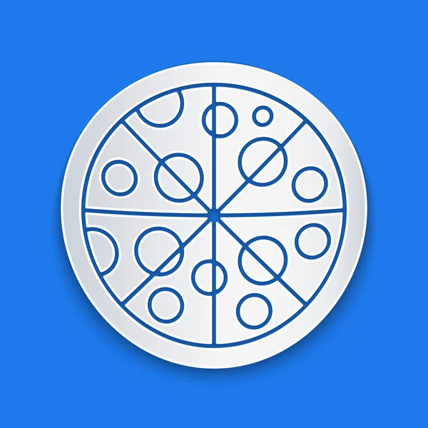 Иконка Пиццы Вырезана Бумаги Синем Фоне Меню Быстрого Питания Бумажный — стоковый вектор