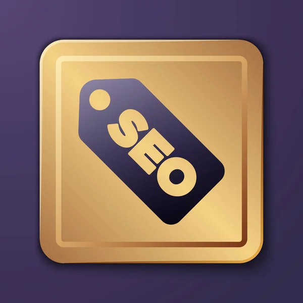 Lila Seo Optimierungssymbol Isoliert Auf Lila Hintergrund Goldener Quadratischer Knopf — Stockvektor