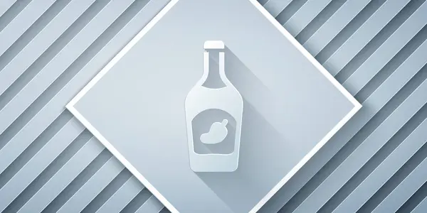 Icona Bottiglia Ketchup Tagliata Sfondo Grigio Segno Baccello Peperoncino Piccante — Vettoriale Stock