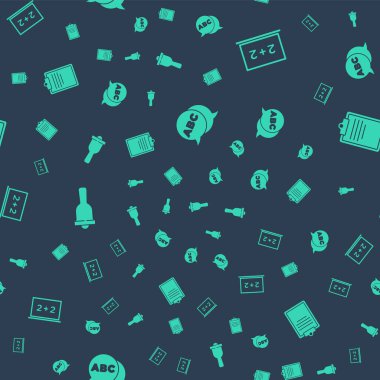 Alfabe, tebeşir tahtası, zil ve panoyu kusursuz şablon listesiyle ayarla. Vektör.