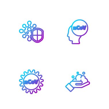 İpi kurula, ellerini sabunla yıka, Corona virüsü 2019-nCoV, kalkanı koru ve... Renk simgeleri. Vektör.