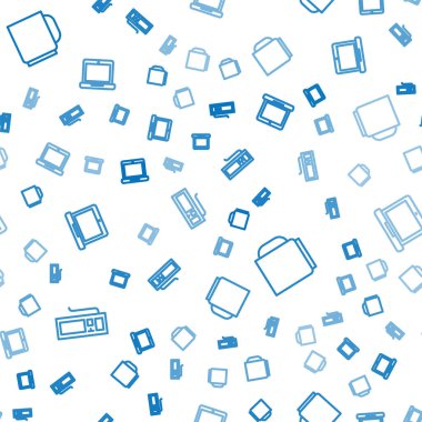 Hattı klavye, kahve fincanı ve dizüstü bilgisayarı kusursuz şekilde ayarla. Vektör.