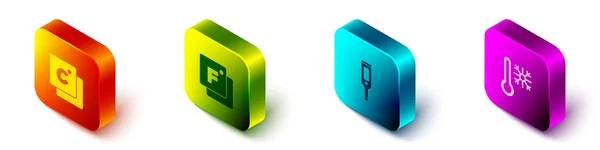 Set Isometric Celsius Fahrenheit Thermomètre Numérique Thermomètre Avec Icône Flocon — Image vectorielle