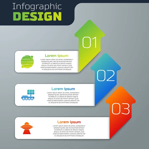 Set Planet Mars Rover Ufo Flying Spaceship Plantilla Infografía Empresarial — Vector de stock