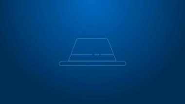 Mavi arka planda şerit ikonu olan beyaz çizgi adamı şapkası. 4K Video hareketli grafik canlandırması