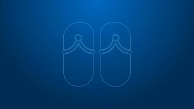Beyaz çizgi döndürme simgesi mavi arkaplanda izole edildi. Plaj terlikleri tabelası. 4K Video hareketli grafik canlandırması