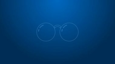 Mavi arka planda beyaz çizgi Gözlük simgesi izole edildi. Gözlük çerçevesi sembolü. 4K Video hareketli grafik canlandırması