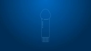 White line Dildo vibrator for sex games icon isolated on blue background. Sex toy for adult. Vaginal exercise machines for intimate. 4K Video motion graphic animation