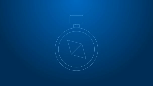 Vit linje Kompass ikon isolerad på blå bakgrund. Windrose navigeringssymbol. Vindrosa tecken. 4K Video motion grafisk animation — Stockvideo