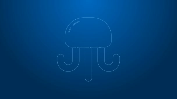 Icono de medusa de línea blanca aislado sobre fondo azul. Animación gráfica de vídeo 4K — Vídeos de Stock