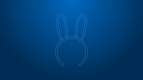 Witte lijn Masker met lange konijnenoren pictogram geïsoleerd op blauwe achtergrond. Fetish medeplichtig. Seks speelgoed voor volwassenen. 4K Video motion grafische animatie — Stockvideo