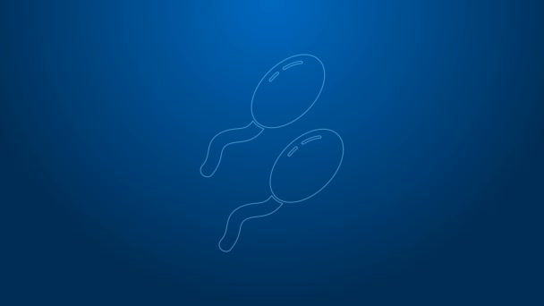Weiße Linie Sperma Symbol isoliert auf blauem Hintergrund. 4K Video Motion Grafik Animation — Stockvideo