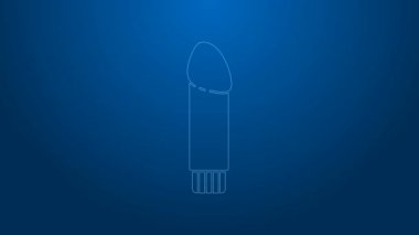 White line Dildo vibrator for sex games icon isolated on blue background. Sex toy for adult. Vaginal exercise machines for intimate. 4K Video motion graphic animation